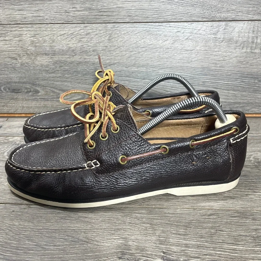 Polo Ralph Lauren Boat Shoes Mens 10.5 D Dark Brown Bienne II Pebbled Leather